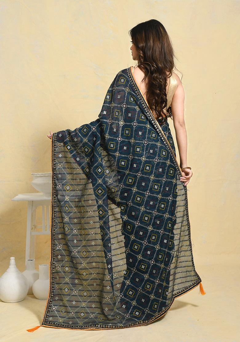 Blue Embellished Georgette Saree Set