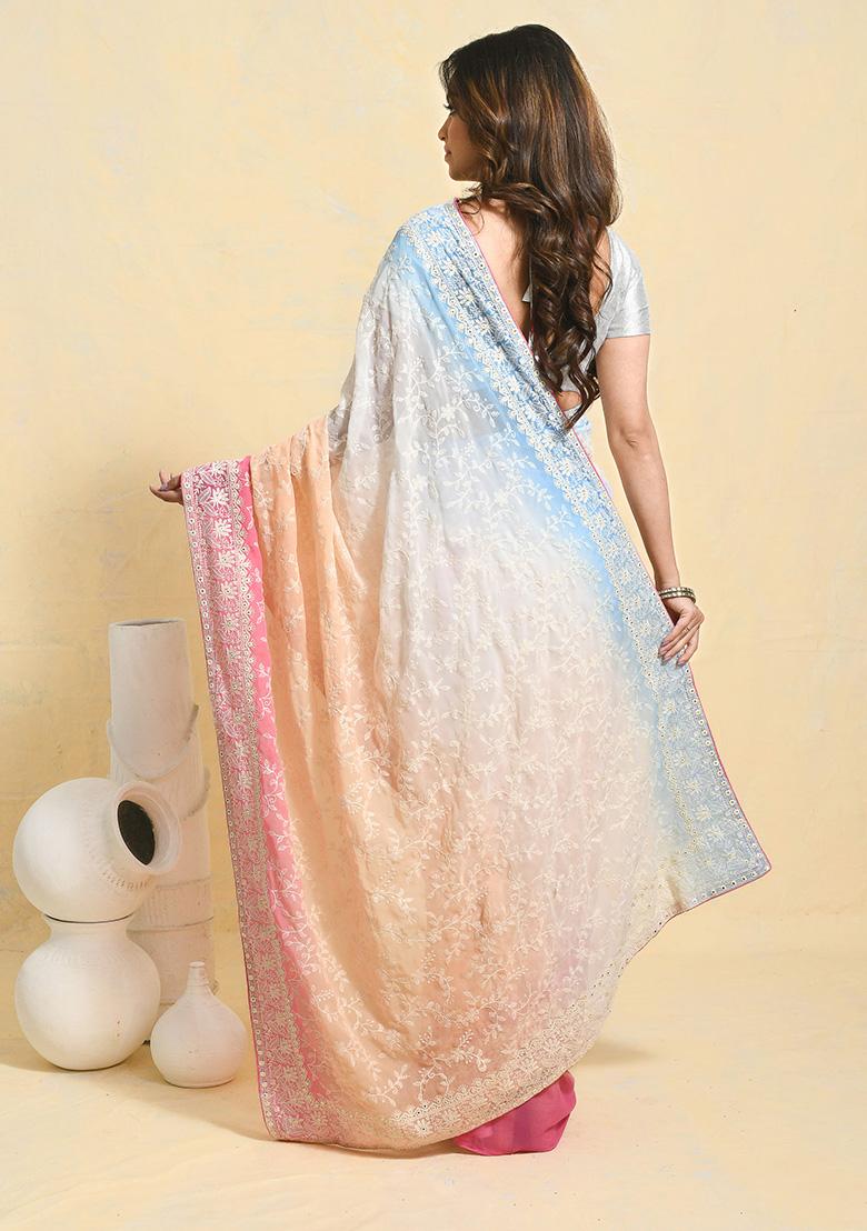 Multi Embellished Georgette Saree Set