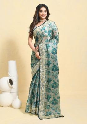 Green Embellished Organza Saree Set