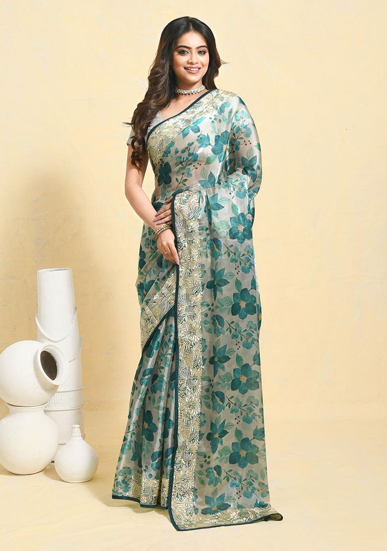 Green Embellished Organza Saree Set