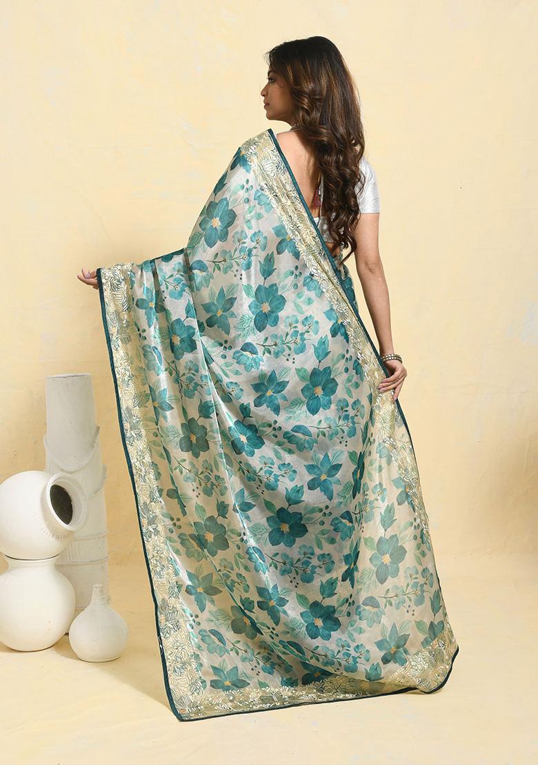 Green Embellished Organza Saree Set