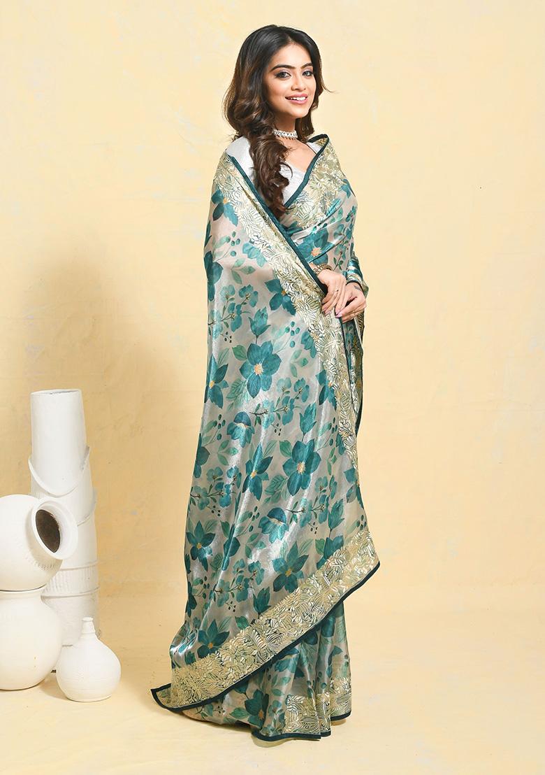 Green Embellished Organza Saree Set