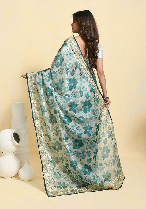 Green Embellished Organza Saree Set