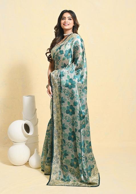 Green Embellished Organza Saree Set