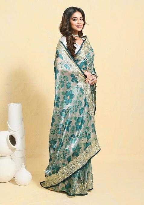 Green Embellished Organza Saree Set
