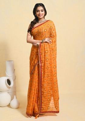 Yellow Embellished Georgette Saree Set