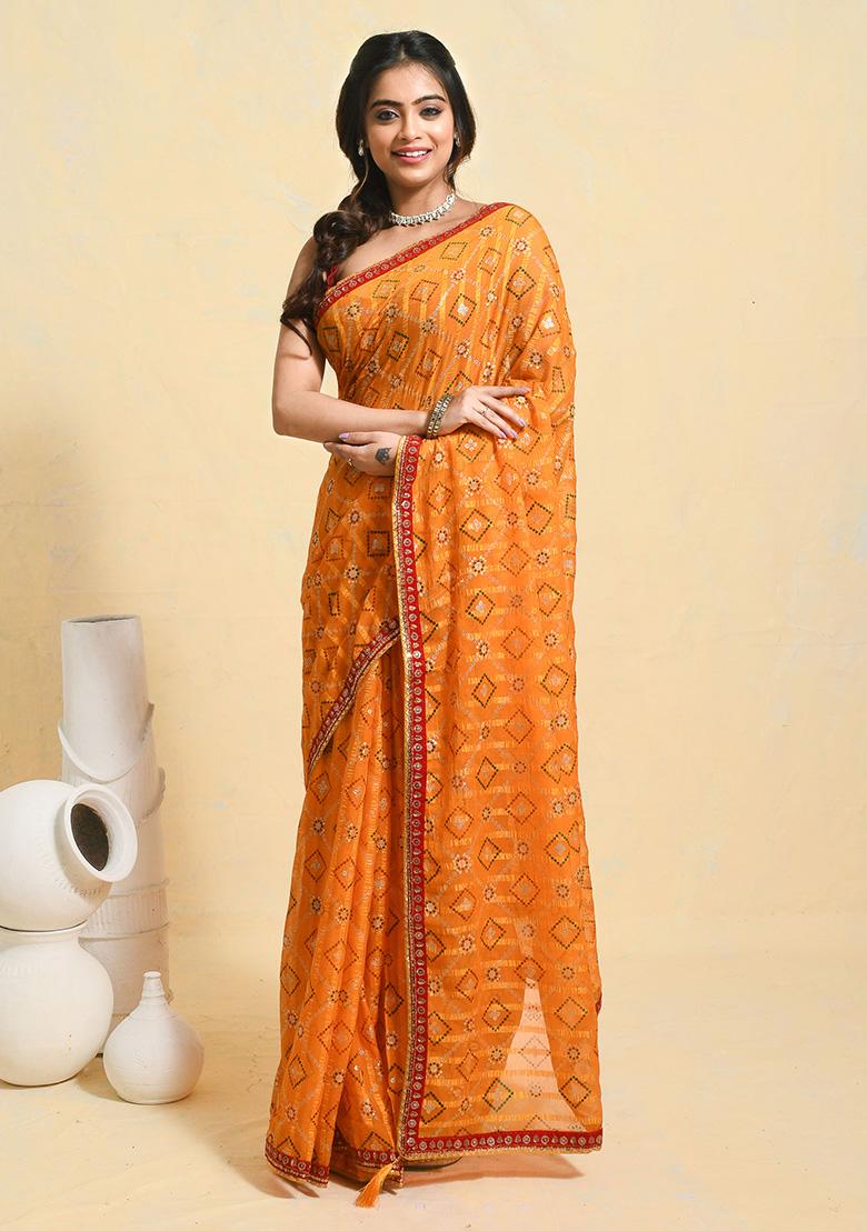 Yellow Embellished Georgette Saree Set