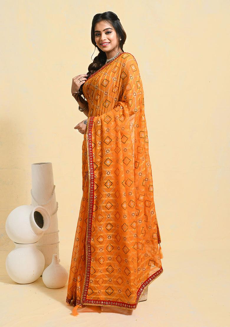 Yellow Embellished Georgette Saree Set