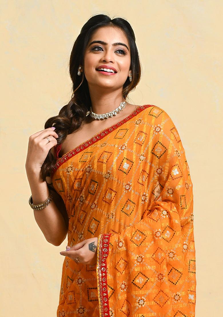 Yellow Embellished Georgette Saree Set