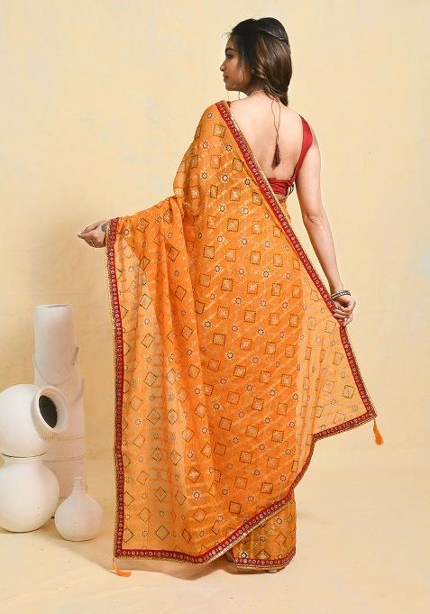Yellow Embellished Georgette Saree Set