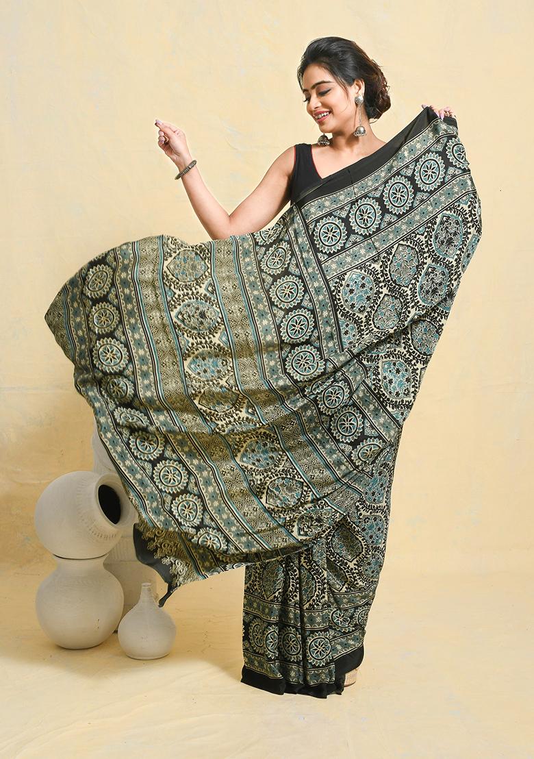 Multi Printed Satin Saree Set