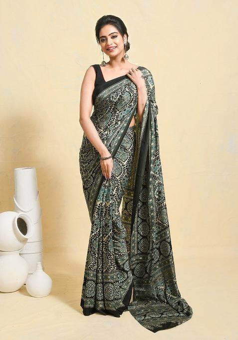 Multi Printed Satin Saree Set