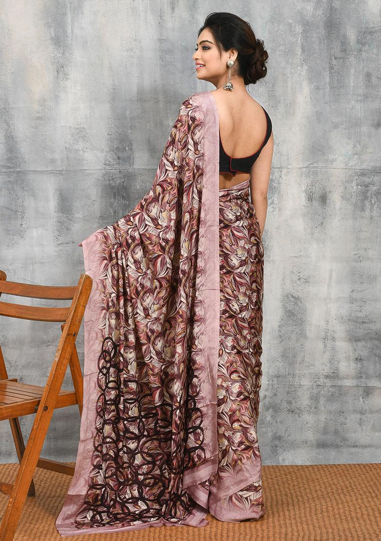 Multi Printed Satin Saree Set