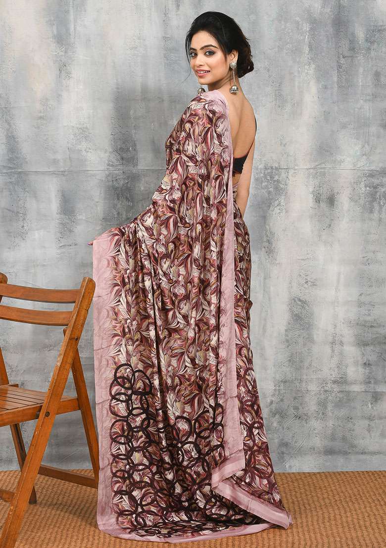 Multi Printed Satin Saree Set for Diwali and Festive Wear - Indya