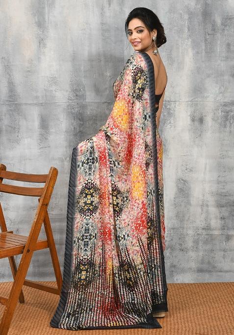 Multi Printed Chiffon Saree Set