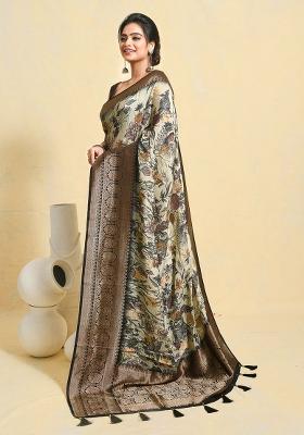 Off White Printed Silk Saree Set