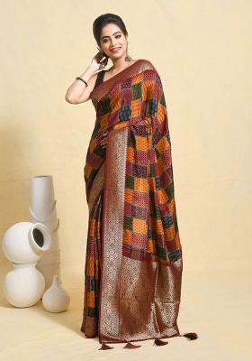 Multi Printed Silk Saree Set