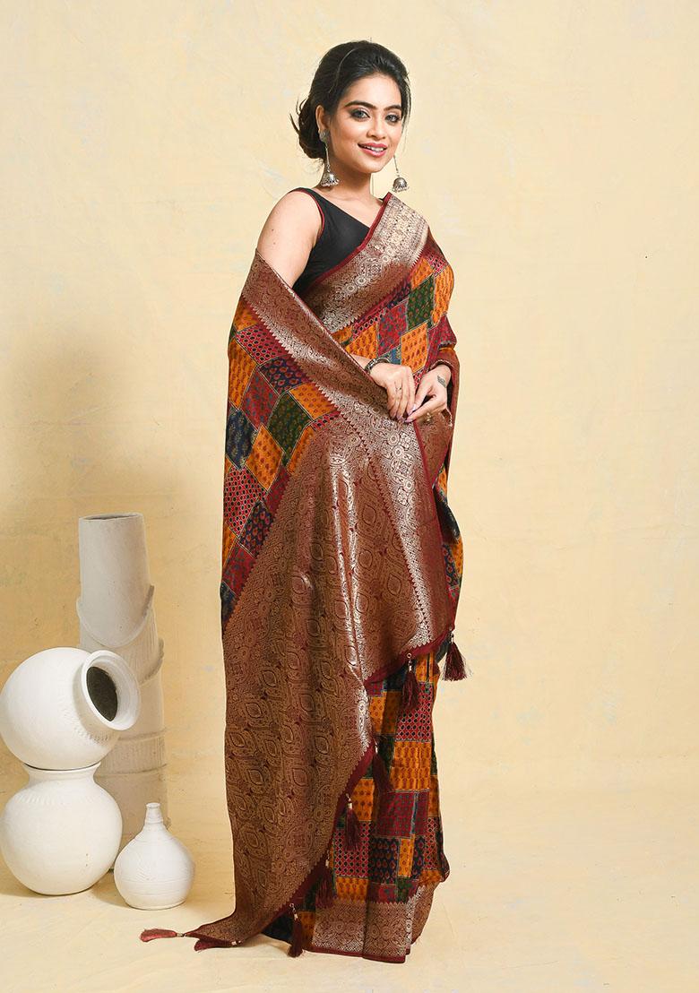 Multi Printed Silk Saree Set