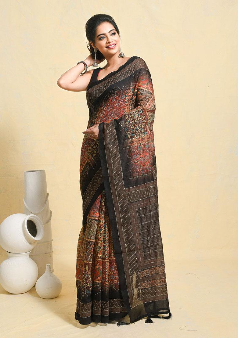 Multi Printed Art Silk Saree Set