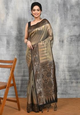 Grey Woven Design Art Silk Saree Set