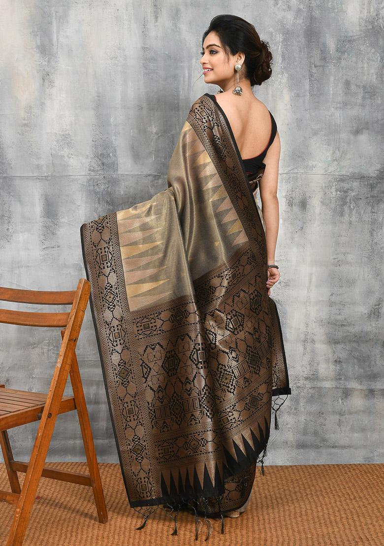 Grey Woven Design Art Silk Saree Set