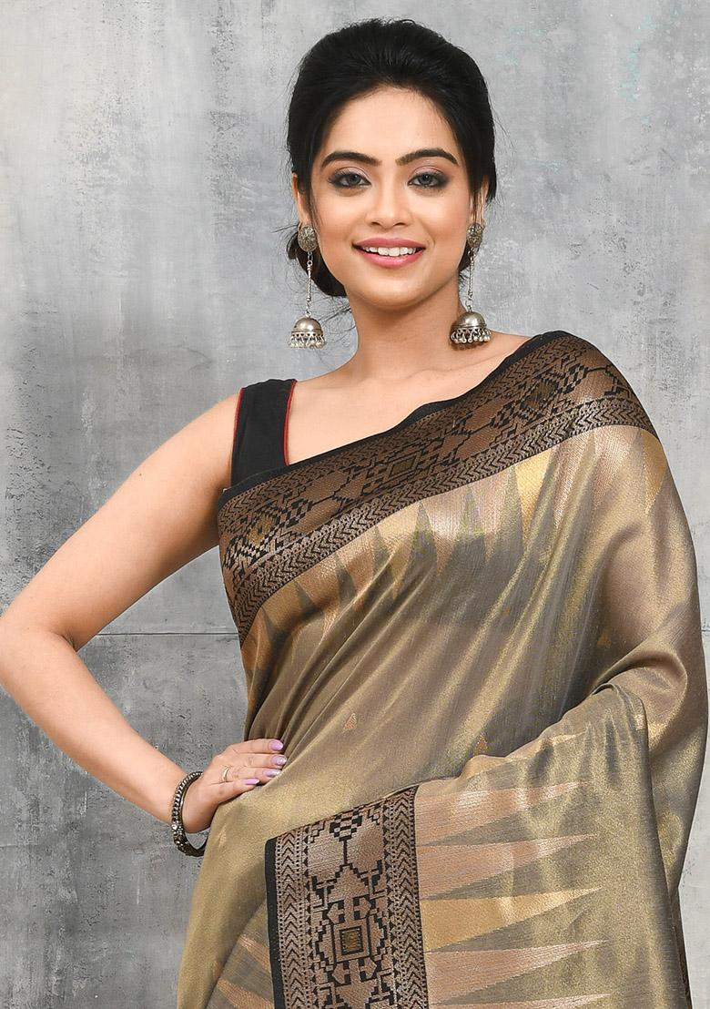 Grey Woven Design Art Silk Saree Set
