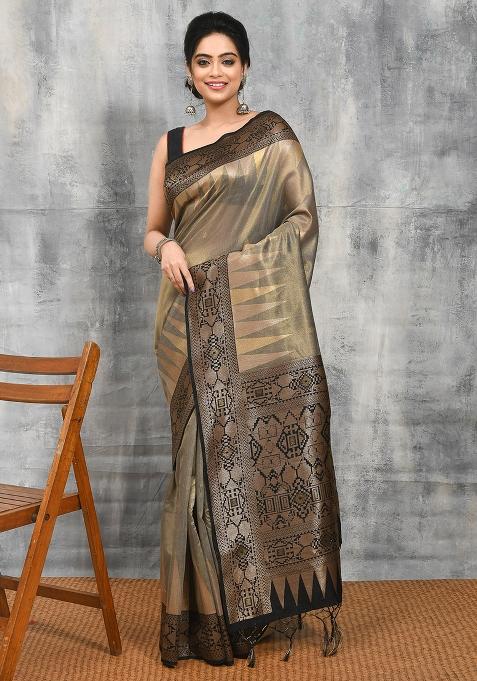 Grey Woven Design Art Silk Saree Set
