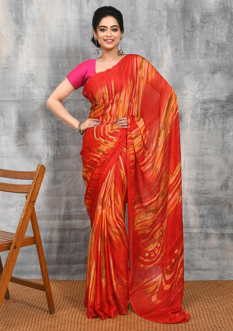 Multi Printed Chiffon Saree Set