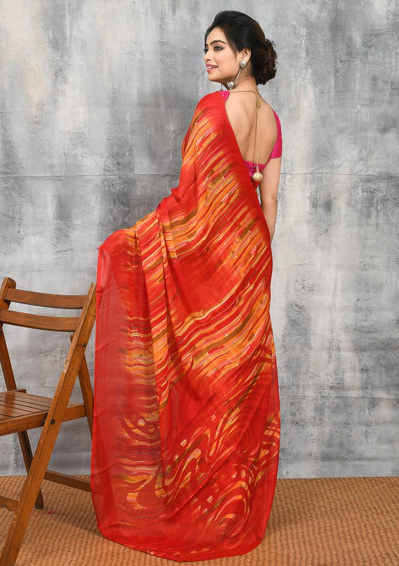 Multi Printed Chiffon Saree Set