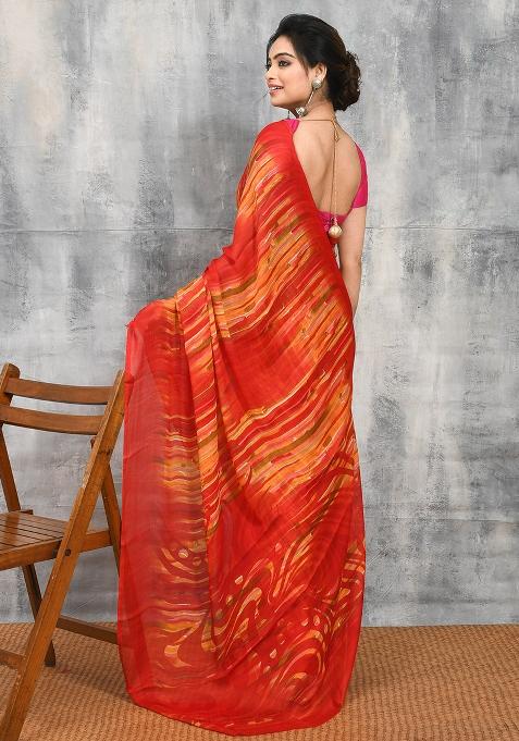 Multi Printed Chiffon Saree Set