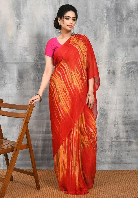 Multi Printed Chiffon Saree Set