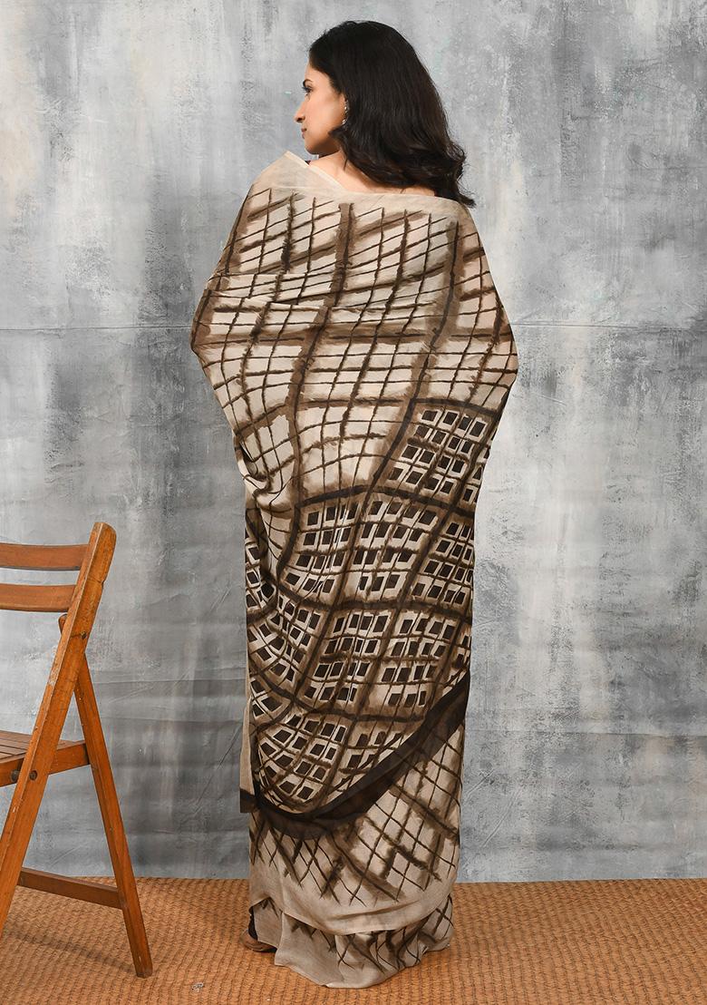 Brown Printed Chiffon Saree Set