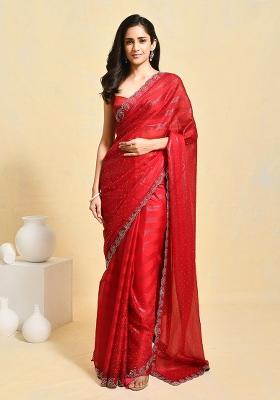 Maroon Woven Design Chiffon Saree Set