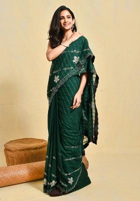 Green Embroidered Chiffon Saree Set