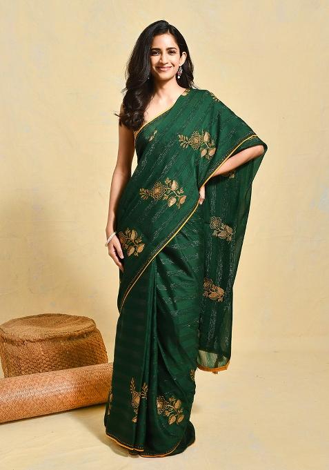Green Embroidered Chiffon Saree Set