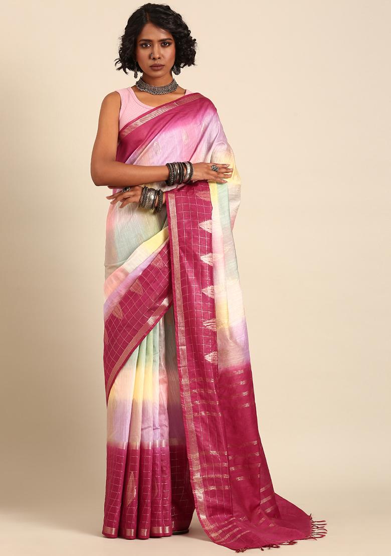 Multi Woven Design Viscose Saree Set