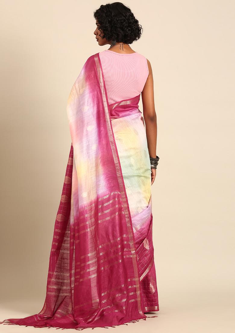 Multi Woven Design Viscose Saree Set