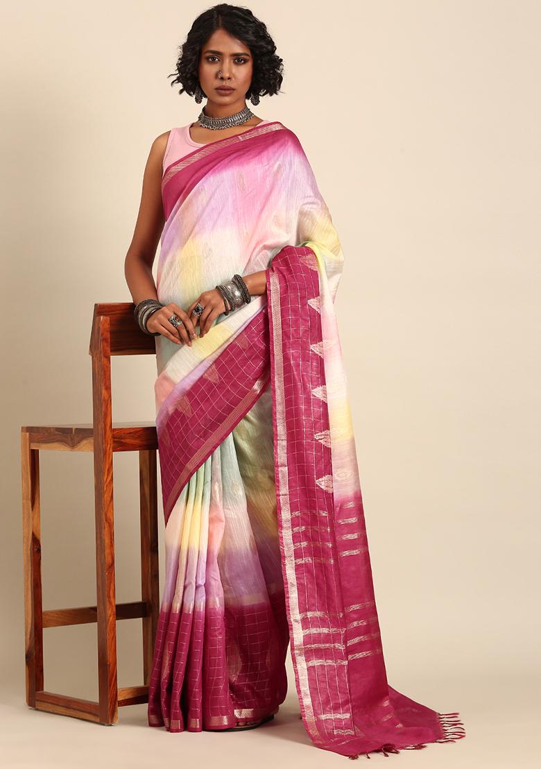 Multi Woven Design Viscose Saree Set
