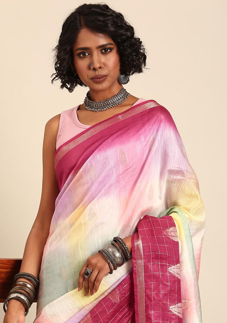 Multi Woven Design Viscose Saree Set