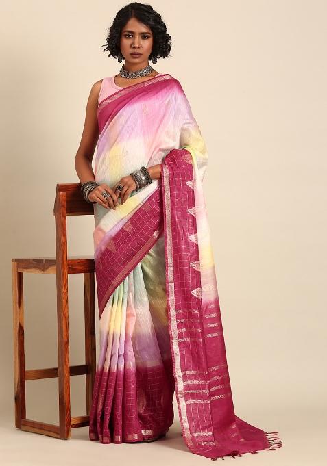 Multi Woven Design Viscose Saree Set