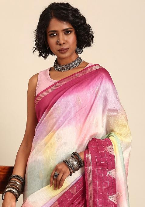 Multi Woven Design Viscose Saree Set