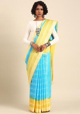 Blue Woven Design Viscose Saree Set
