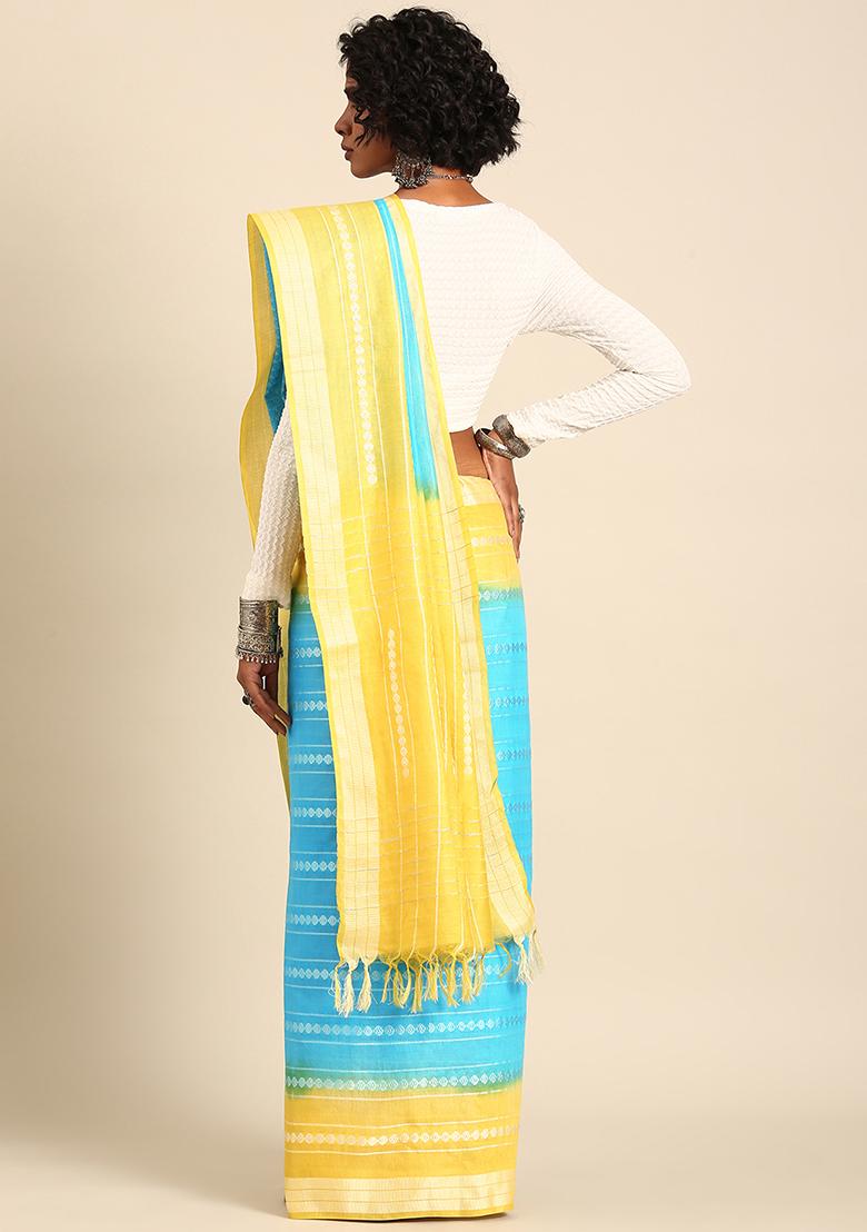 Blue Woven Design Viscose Saree Set