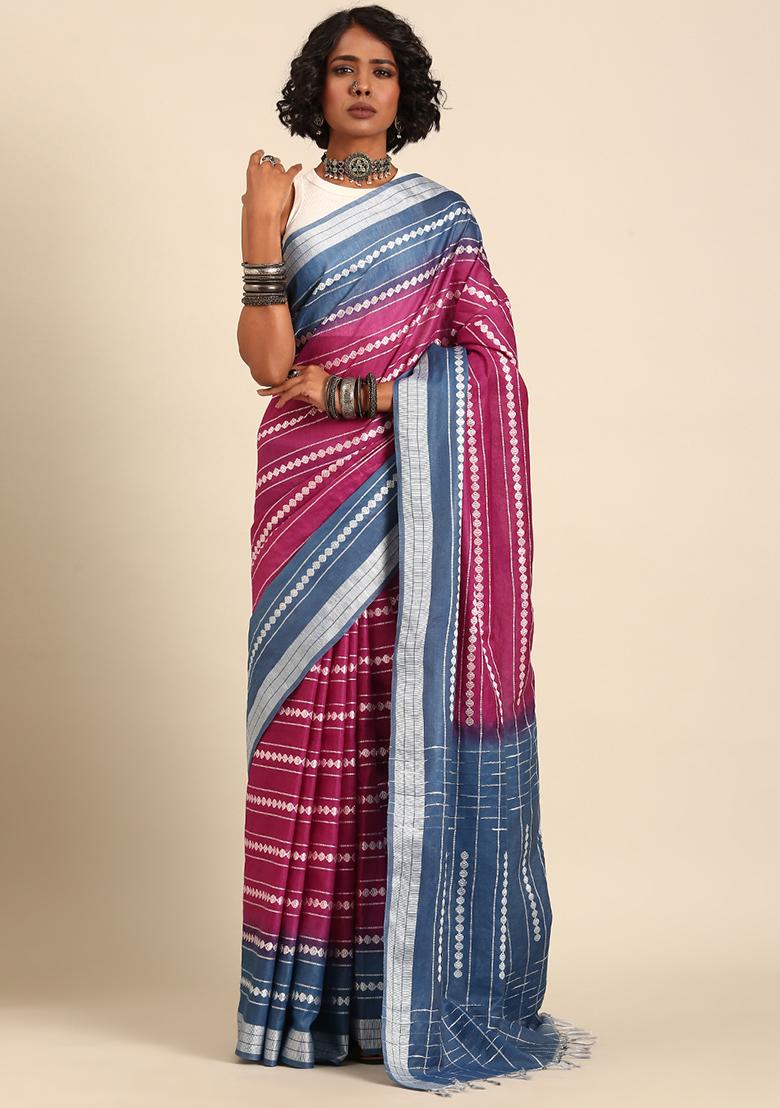 Purple Woven Design Viscose Saree Set