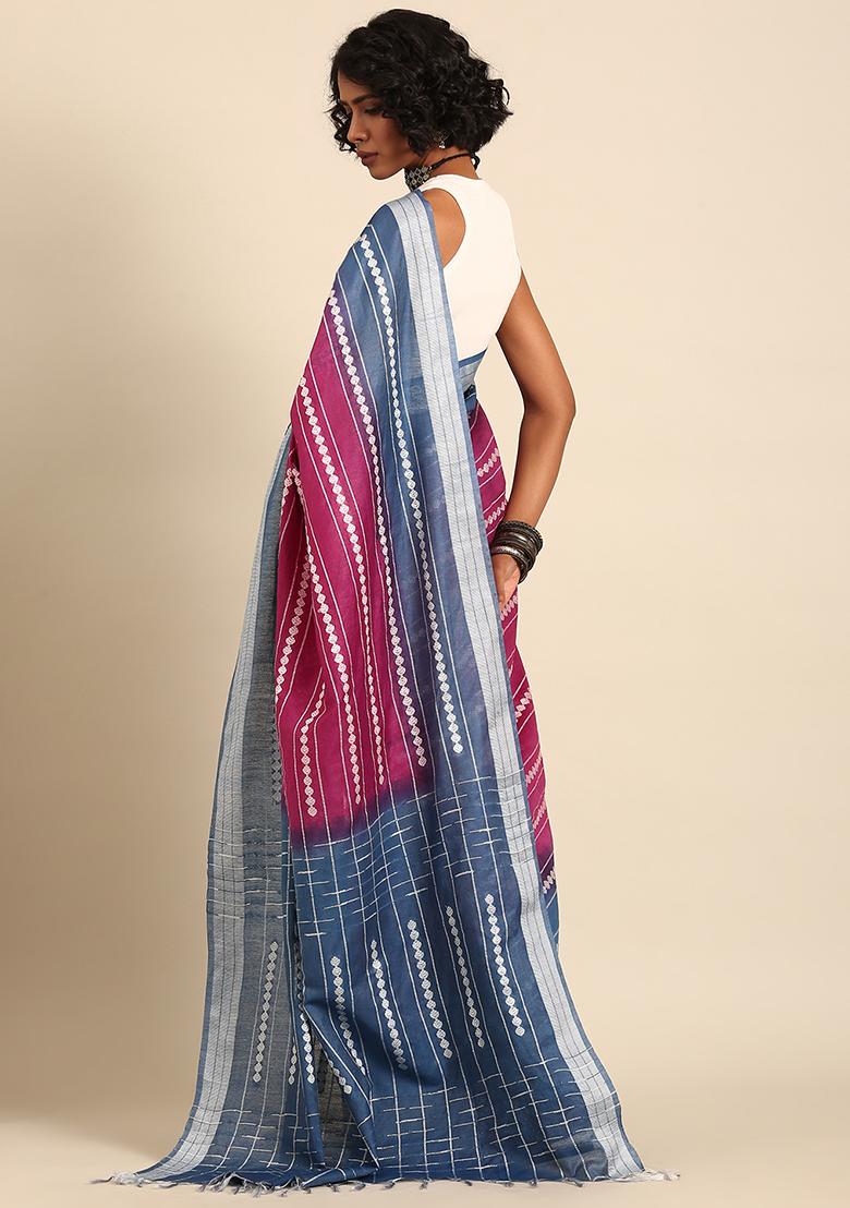 Purple Woven Design Viscose Saree Set