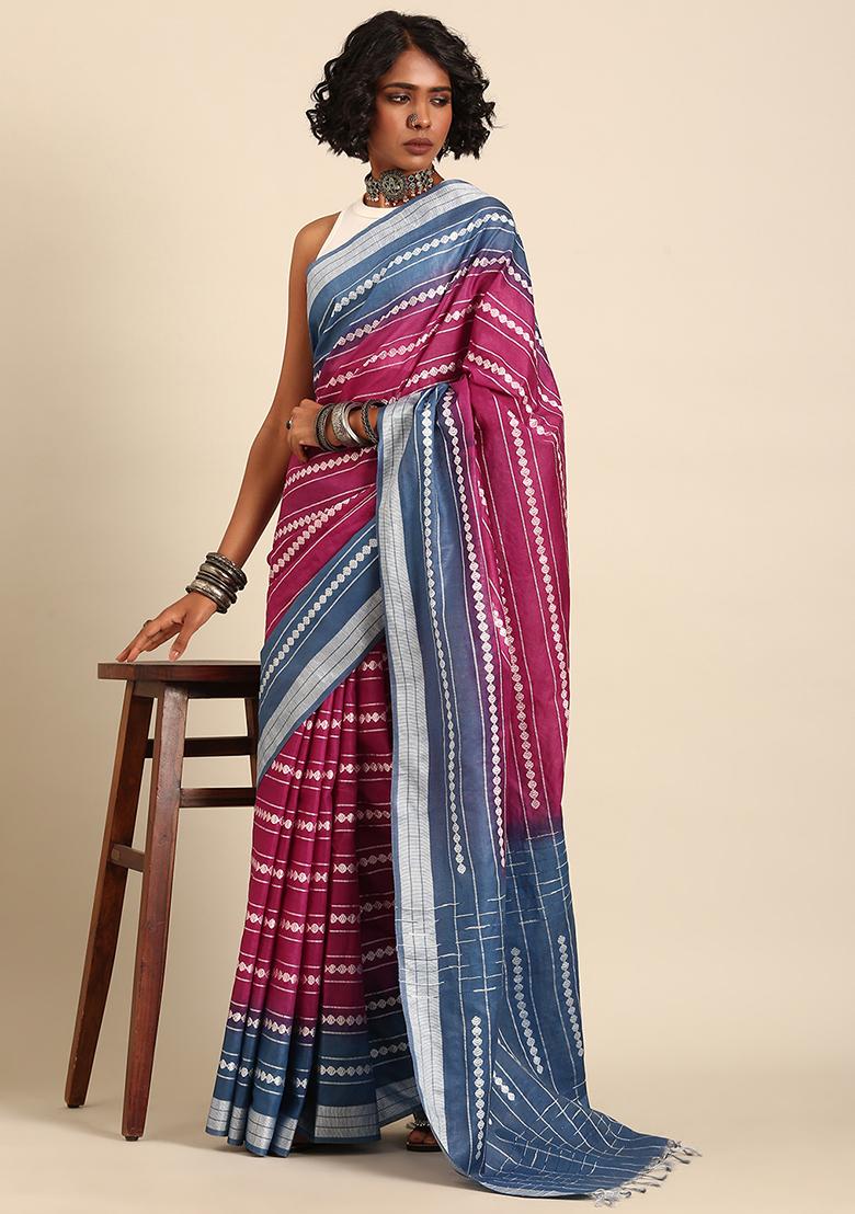 Purple Woven Design Viscose Saree Set