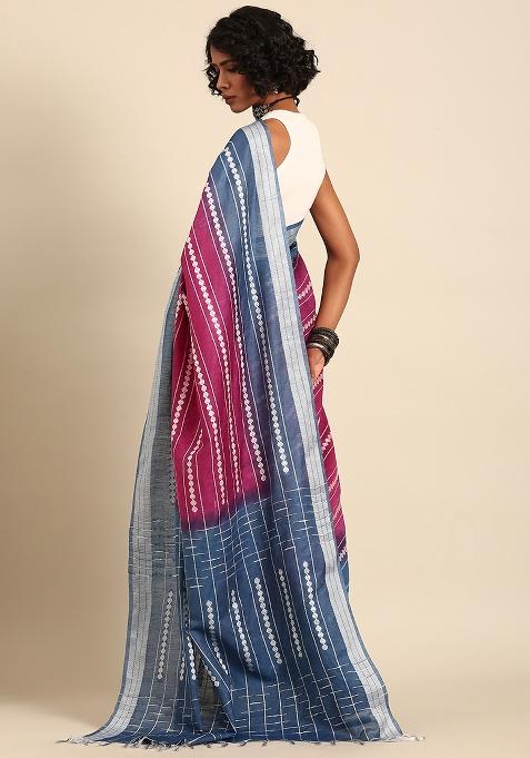 Purple Woven Design Viscose Saree Set