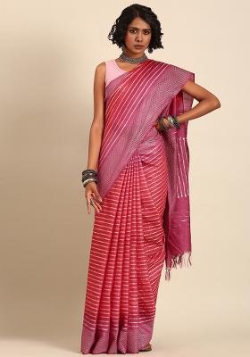 Red Woven Design Viscose Saree Set