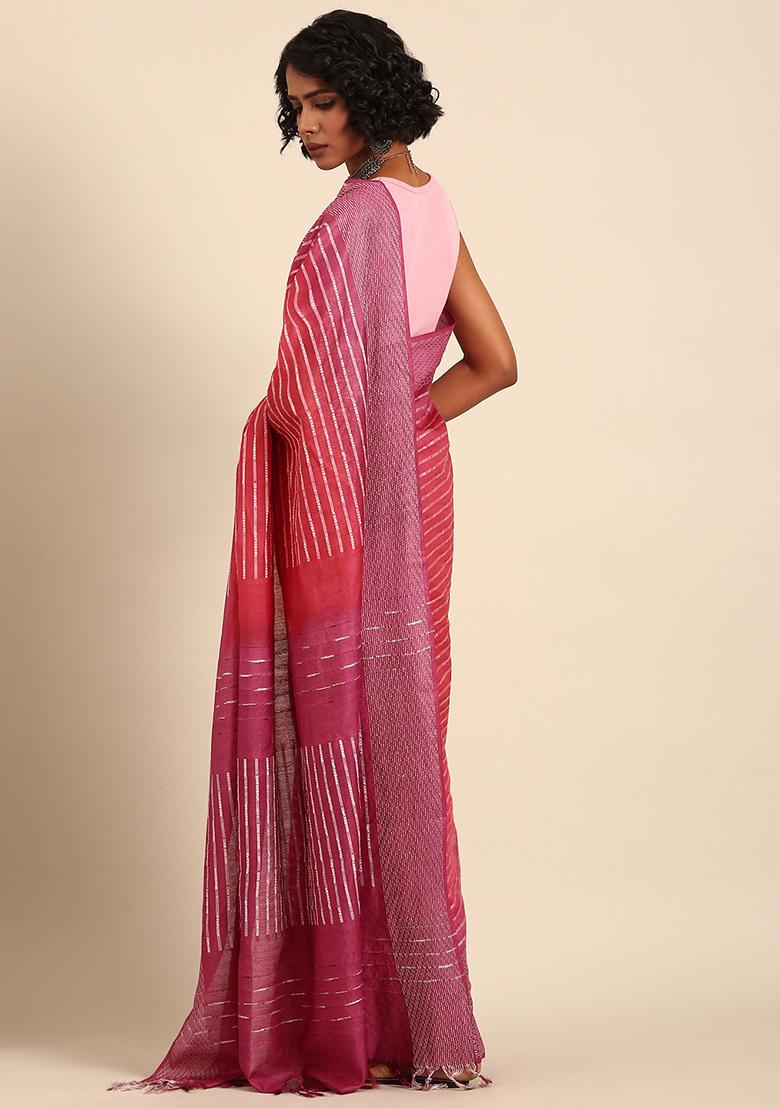 Red Woven Design Viscose Saree Set