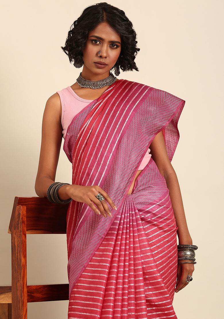 Red Woven Design Viscose Saree Set